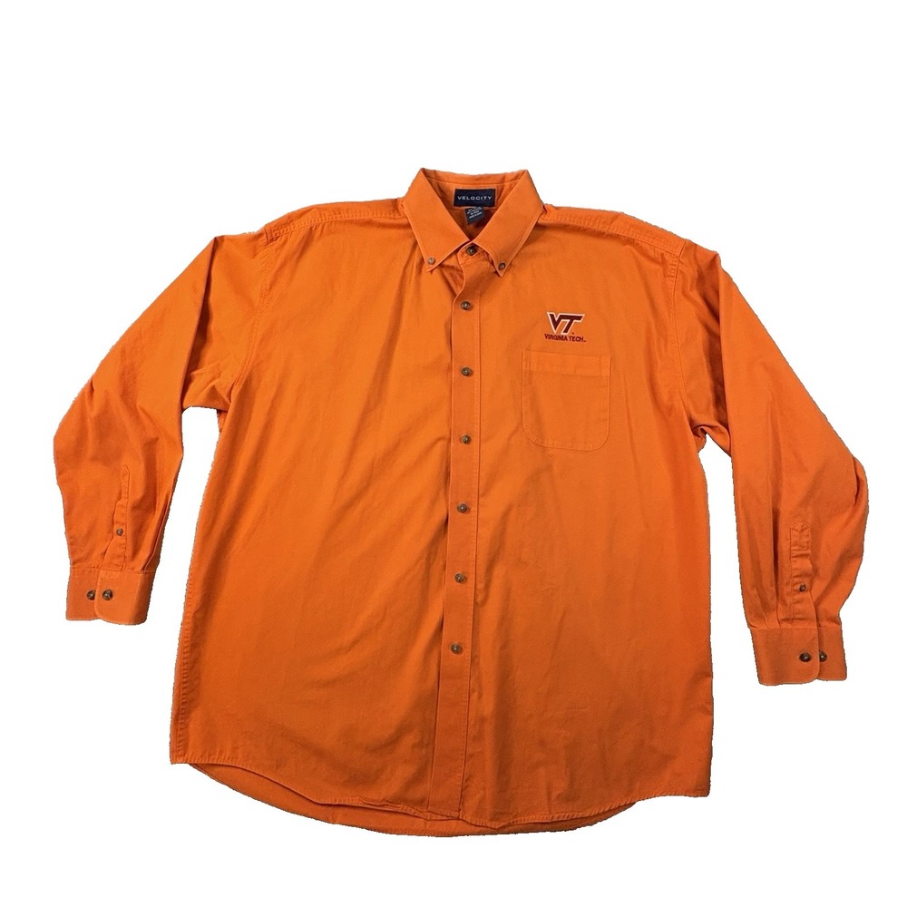Velocity Men's XL Orange Virginia Tech Hokies LS‎ Button Down Shirt SEE DESC